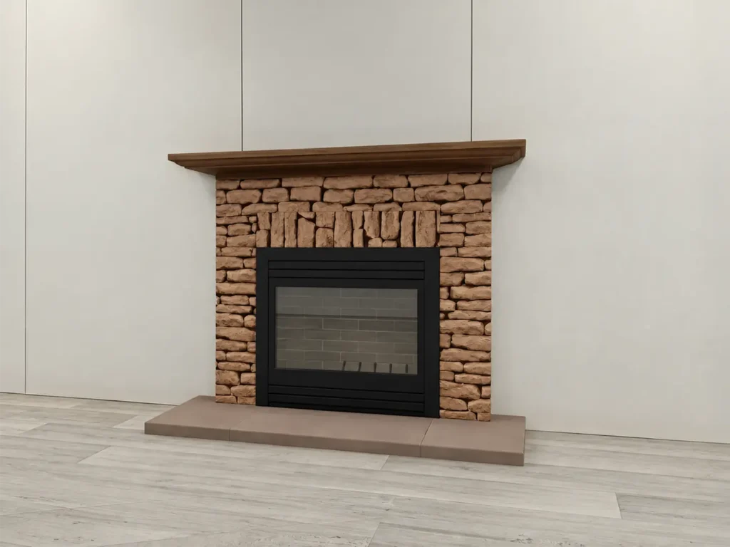 Stone front fireplace Image